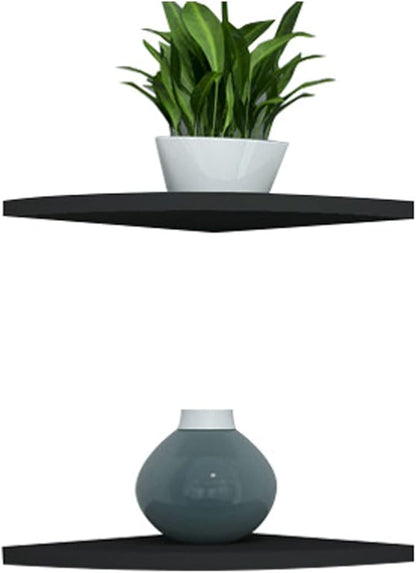 Floating Corner Shelf 8 Inch Black Set of 2,for 90 Degree Room Corner Wall Mounted Storage Display Shelves for Small Plant, Photo Frame, Toys and More