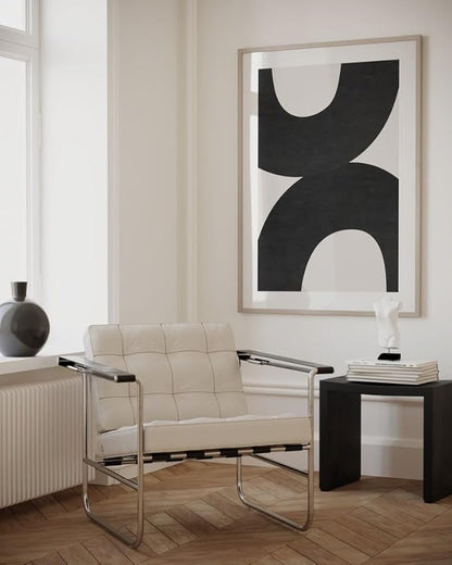 Nationcog Mid-Century Black Beige Organic Lines Art, Modern Minimalist Wall Decor, Trendy Bold Tones Contemporary Home Accent (Unframed) (27x40)