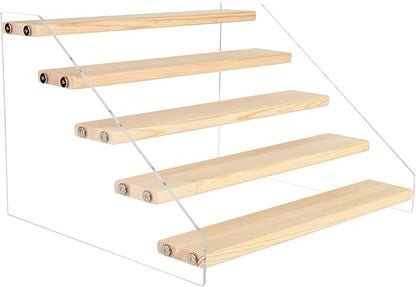 Homakover Tiered Spice Rack Acrylic Wood Board Spice Rack Organizer for Cabinet, Seasoning Organizer Spice Shelf, Space Saving Clear Stand Step Can Organizer for Kitchen Countertop Storage, 5 Tier