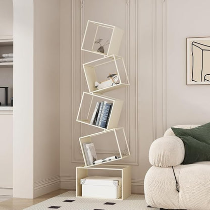 Bookshelf, Metal Bookcase 5-Tier 67", Modern Unique Floor Corner Book Shelf, Display Storage Bookcase for Living Room, Bedroom, Office, Home Decor