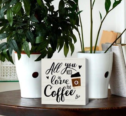 Coffee Bar Decor, All You Need Is Love and Coffee, Kitchen Dining Room Home Decor, Office Coffee Bar Corner Shop Cafe Decoration, Coffee Lover Gifts for Women Men Couples 5 x 5 Inch