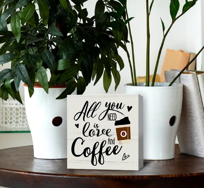 Coffee Bar Decor, All You Need Is Love and Coffee, Kitchen Dining Room Home Decor, Office Coffee Bar Corner Shop Cafe Decoration, Coffee Lover Gifts for Women Men Couples 5 x 5 Inch
