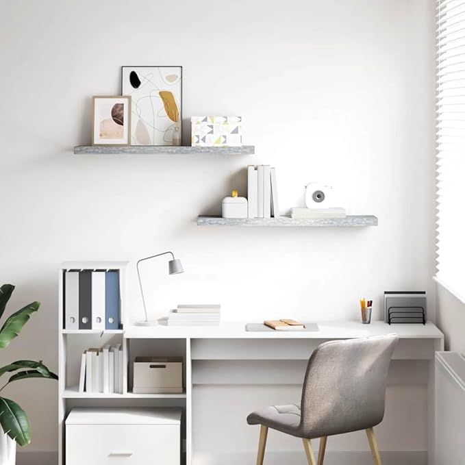 Concrete Grey Honeycomb Floating Wall Shelf Set of 2, Modern MDF and Metal Wall Mounted Shelves for Home Office Decor, 35.4 Inch Storage Display Organizer with Sturdy