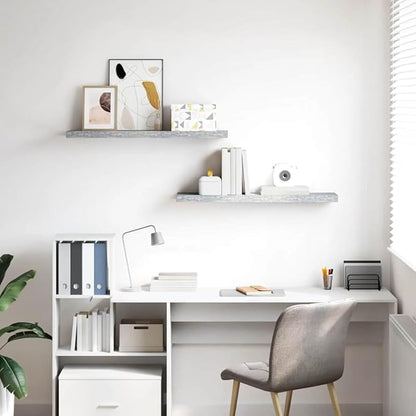Concrete Grey Honeycomb Floating Wall Shelf Set of 2, Modern MDF and Metal Wall Mounted Shelves for Home Office Decor, 35.4 Inch Storage Display Organizer with Sturdy