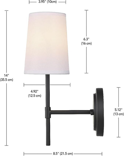 Globe Electric 51859 1-Light Wall Sconce, Matte Black, White Fabric Shade, Wall Lighting, Wall Lamp Dimmable, Wall Lights for Bedroom, Kitchen Sconces Wall Lighting, Home Décor, Bulb Not Included