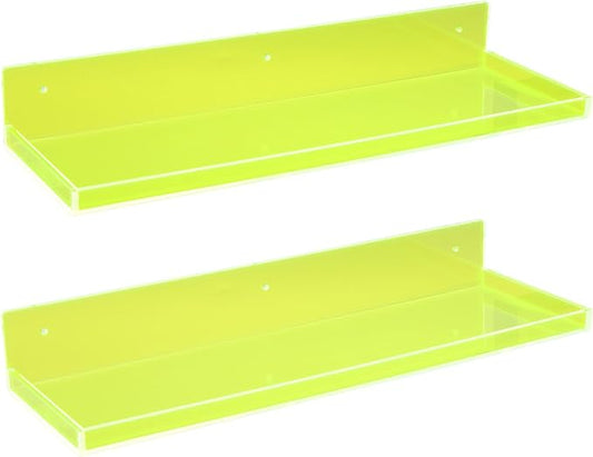 Floating Shelves for Wall Acrylic Wall Shelves for Bedroom Bathroom Living Room Kitchen 16.5X5.5'', Pack of 2, Neon Green