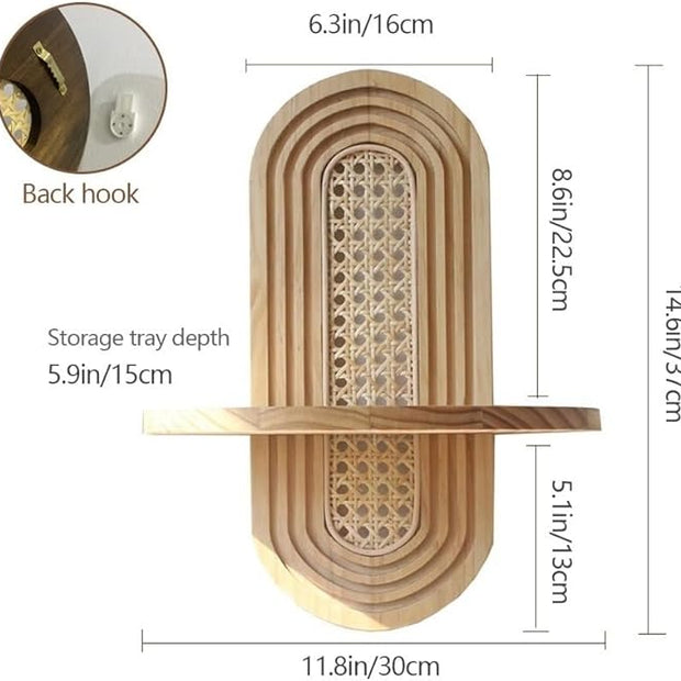 Arch Rattan Floating Shelf, Mid-Century Wood Wall Mounted, Bohemian Hanging Shelf, Modern Rattan Wall Shelf, Arch Wall Decor for Bedroom Living Room Display(Nature)