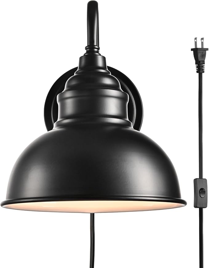 Farmhouse Wall Sconce with On-Off Switch E26 Based Wall Mounted Light Fixture Small Gooseneck Wall lamp for House Garage Patio Black Wall Lamp