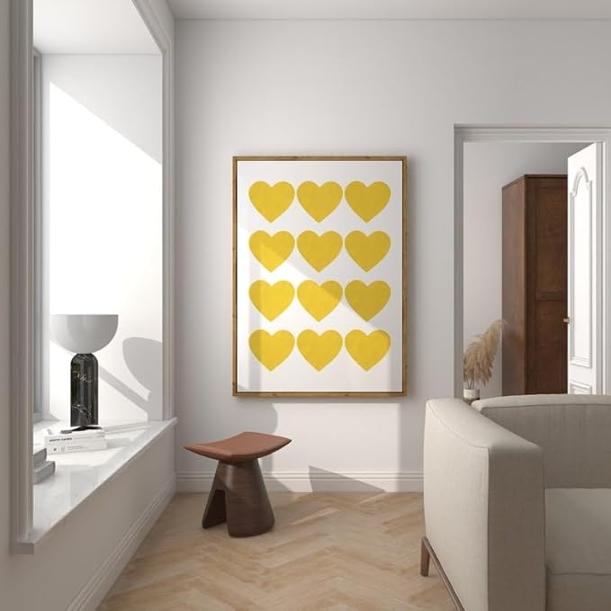 Nationcog Yellow Heart Wall Art, Mid Century Minimalist Poster, Scandi Folk Inspired Kids Room Decor, Retro Modern Artwork, Cute Valentine Gift for Home or Nursery (Unframed) (9x11)
