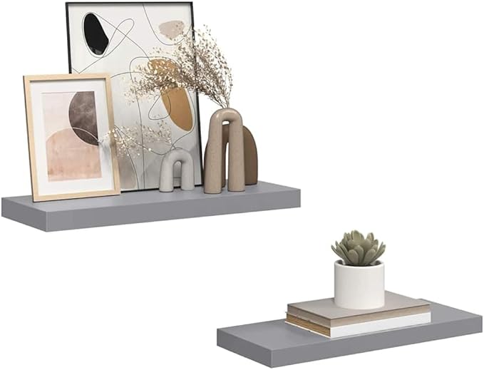 Gray Honeycomb MDF Metal Medium Wall Shelf Set of 2, Floating Shelves for Modern Decor with Matte Finish, Sturdy Storage Solution for Living Room Bedroom Office Display