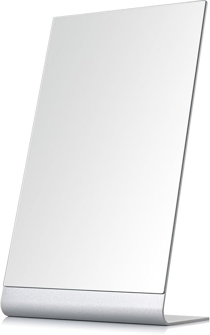 Frameless Makeup Mirror for Desk, 15 x 8.5 Inch Aluminum Standing Table Mirror, Large Counter Top Mirror