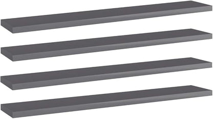 Set of 4 Wall Mounted Floating Shelves, 23.6 Inch High Gloss Grey Engineered Wood Storage Boards for Bedroom, Living Room and Home Office Decor