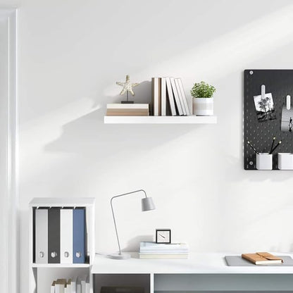 High Gloss White Honeycomb MDF Floating Wall Shelf with Metal Brackets, Modern Display for Books Decor Photos, Easy Installation Hardware Included, Compact Size 23.6x9.3