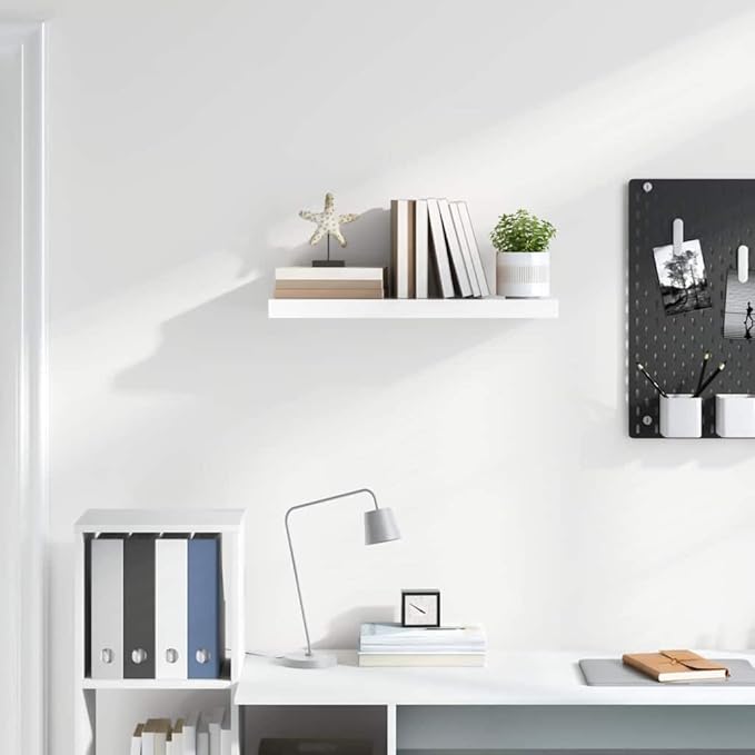 High Gloss White Honeycomb MDF Floating Wall Shelf with Metal Brackets, Modern Display for Books and Decor, Easy Installation Hardware Included, Compact Size for Small Spaces