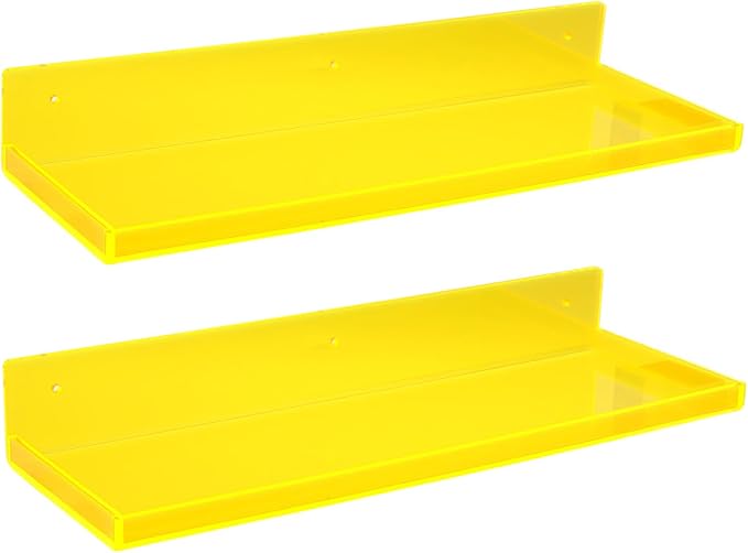 Floating Shelves for Wall Acrylic Wall Shelves for Bedroom Bathroom Living Room Kitchen 16.5X5.5'', Pack of 2, Neon Yellow