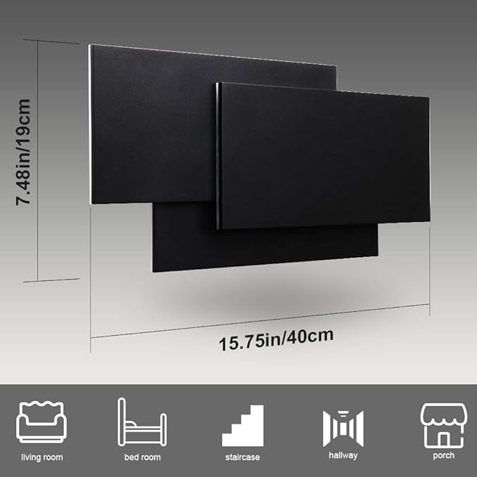 Ralbay 15.75”/36W LED Modern Wall Sconce Indoor Matte Black Wall Mount Light for Living Room Bedroom Staircase Hallway Natural White 4000K