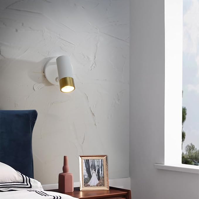 DUHU Wall Sconce Lights for Bedroom,White Wall Light with Switch,Indoor Modern Gold Hardwired Sconces Wall Lighting with Rotatable Lampshade,Wall Lamps for Living Room,Corner,Hallway,Bar,Wall Decor