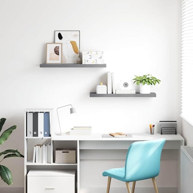 Set of 2 Grey Honeycomb MDF Floating Wall Shelves, Metal Brackets, Medium Size for Modern Storage and Display