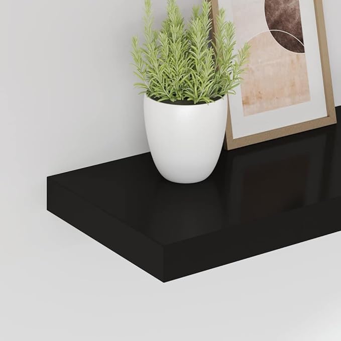 Black Honeycomb MDF Metal Medium Floating Wall Shelf Set of 4, Matte Black Modern Wall Mounted Shelves for Living Room Office Bedroom Storage Display