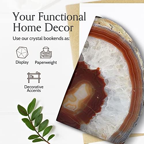 Nature's Decorations Brown Agate Bookends – A+ Grade Geode Heavy Duty Decorative Stone Crystal Book Ends for Shelves & Bookcases, Natural Polished Bookshelf Decor, 1 Pair 4-6Lbs