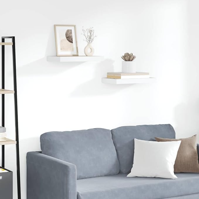 Set of 2 Floating Wall Shelves Oak White Honeycomb MDF Modern Minimalist Storage Display Metal Brackets