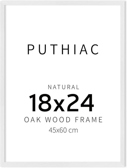 puthiac 18x24 Solid Oak Wood Picture Frame, No Mat, Wall Display Only, Vertical or Horizontal, Plexi Front, 1 Pack, White