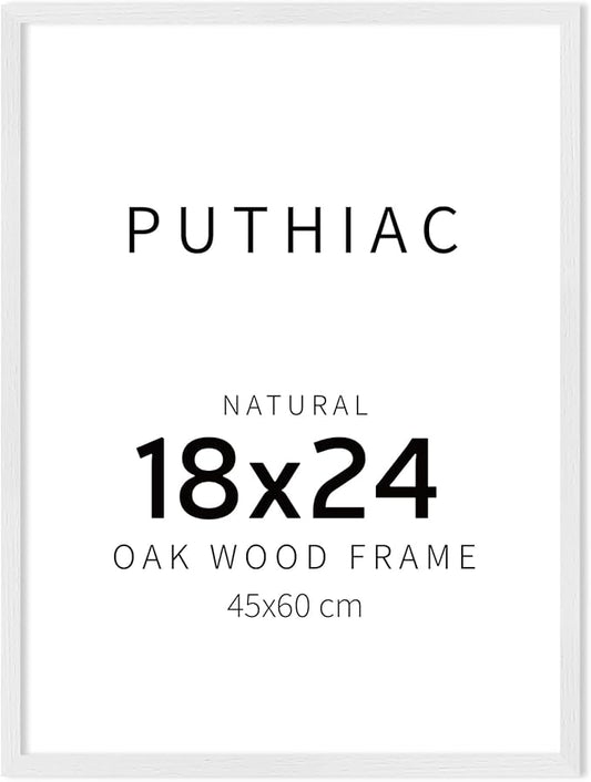 puthiac 18x24 Solid Oak Wood Picture Frame, No Mat, Wall Display Only, Vertical or Horizontal, Plexi Front, 1 Pack, White