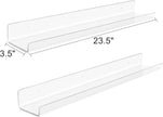 ROYALITA 24 Inches Acrylic Floating Book Shelves Wall Mounted Set of 2, Wall Hanging Plant Display Shelves, Room Decor Floating Wall Shelves for Gaming Room, Bedroom, Living Room, Office, Clear