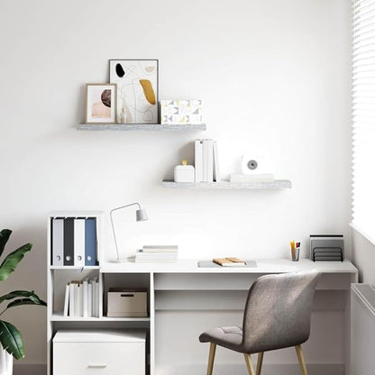 Set of 2 Concrete Grey Honeycomb MDF Floating Wall Shelves with Invisible Mounting System, Large Metal Brackets for Modern Home Office Decor and Display Storage