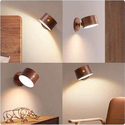 Led Wall Mounted Reading Lights, Wireless Wall Sconce with USB Charging Port Rechargeable Battery 360°Rotate Magnetic Ball Dimmable Touch Control, Lamps for Study Bedside(Sapele 2 PC)