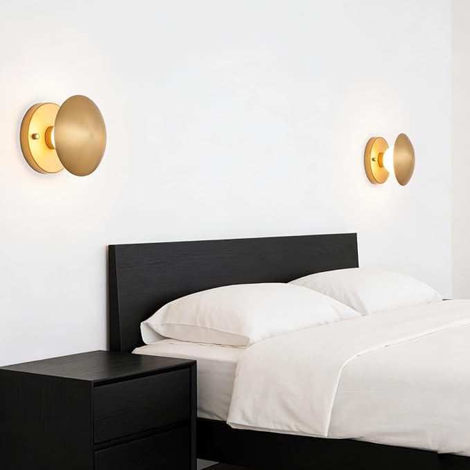 Modern Gold Mushroom Globe Wall Sconces, Spherical Wall Lamp, Mid Century Small Brass Vanity Single Ball Lights Fixture, Contemporary Milk Glass Wall Mounted Lamp for Bedroom Bathroom Hallway