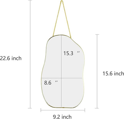 Irregular Wall Mirror, 15.6x9-inch Gold Wall-Mounted Asymmetrical Mirror, Suitable for Bathrooms, Hallways, and More (Gold)