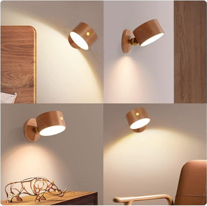 Led Wall Mounted Reading Lights, Wireless Wall Sconce with USB Charging Port Rechargeable Battery 360°Rotate Magnetic Ball Dimmable Touch Control, Lamps for Study Bedside(Beech 2 PC)