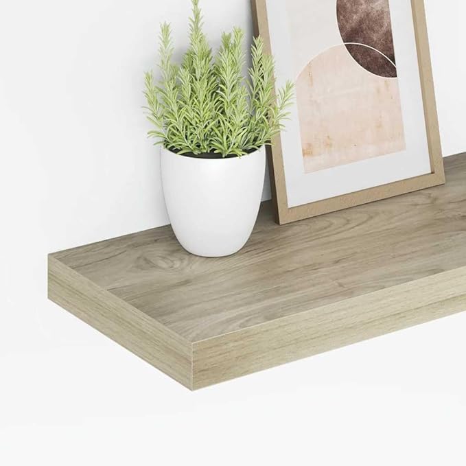 Set of 2 Oak Honeycomb MDF Floating Wall Shelves with Metal Brackets for Modern Home Decor and Space Saving Storage