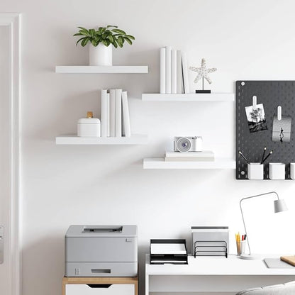 White Honeycomb MDF Metal Medium Floating Wall Shelf Set of 4, Modern Minimalist Shelving for Living Room Decor and Home Organization, Easy Install Space Saver with Durable