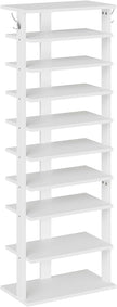 HOOBRO 10 Tiers Vertical Shoe Rack, Wooden Shoe Storage Organizer with Hooks, Narrow Shoe Tower for 20 Pairs, Space Saving, for Entryway, Living Room, Bedroom, White WT140XJ01