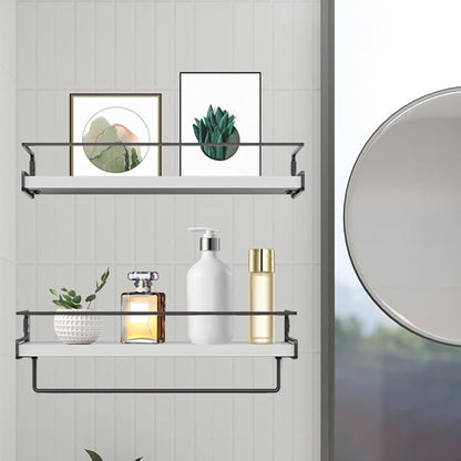 Wall Decor Floating Shelves, Home Decor with Towel Bar/Hooks, Wall Shelves for Bathroom/Living Room/Kitchen/Bedroom, (Black-White) Floating Bathroom Shelves