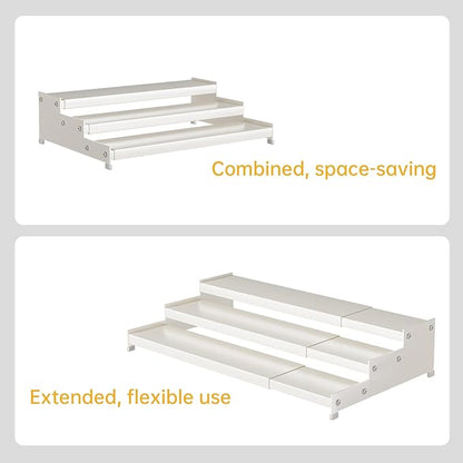 Expandable Carbon Steel Spice Rack Organizer for Pantry, Adjustable 3-Tier Ladder Shelf,Holds Up to 24 Cans,Kitchen Countertop Organizer, Rustproof Storage Rack for Spices, Cans, Sauces & Dry Goods