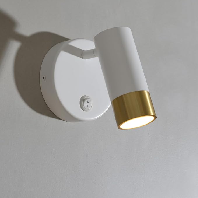 DUHU Wall Sconce Lights for Bedroom,White Wall Light with Switch,Indoor Modern Gold Hardwired Sconces Wall Lighting with Rotatable Lampshade,Wall Lamps for Living Room,Corner,Hallway,Bar,Wall Decor