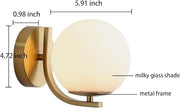 Gold Wall Sconces Set of 2, Mid Century Modern Wall Sconce with Globe Frosted Glass Shade, Art Deco Wall Mounted Light Fixture for Living Room, Bedroom, Hallway