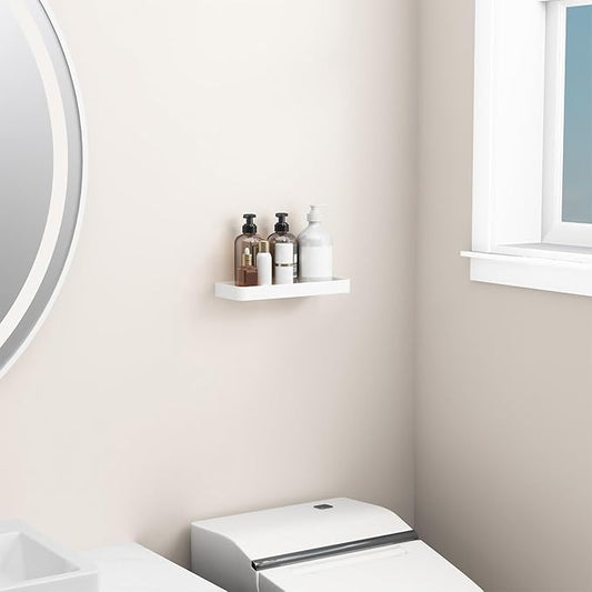 Danpoo 12-Inch Wall Shelf, Clear Tempered Glass with Matte White Aluminum Frame – Versatile Floating Bathroom Organizer