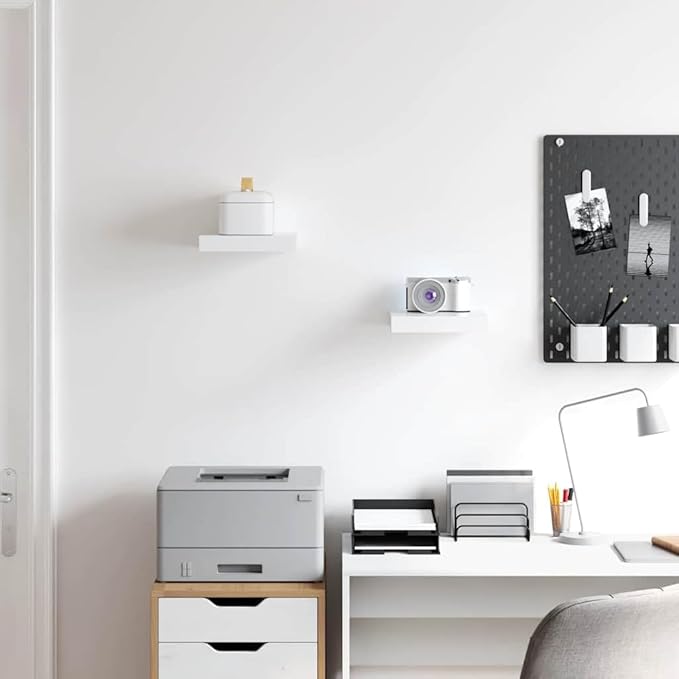 White Honeycomb MDF Floating Wall Shelf Set of 2 with Metal Brackets, Modern Minimalist Design for Home Storage and Display, Invisible Mounting System, Durable and Versatile