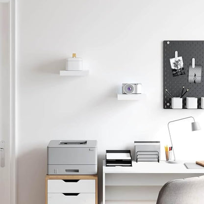 White Honeycomb MDF Metal Floating Wall Shelf Set of 2, Minimalist Modern Storage for Books and Decor with Invisible Mounting System