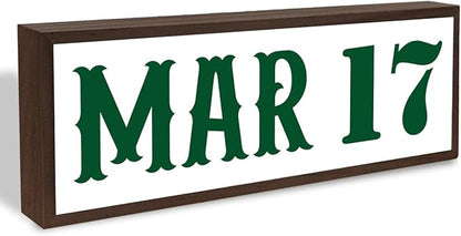 Mar 17 Sign, St. Patrick's Day Date Wood Sign, Rustic Farmhouse Decorations, Table Shelf Decors, Wooden Decor Signs for Home Office Coffee Bar Indoor, 9.5x3.1x1 inches