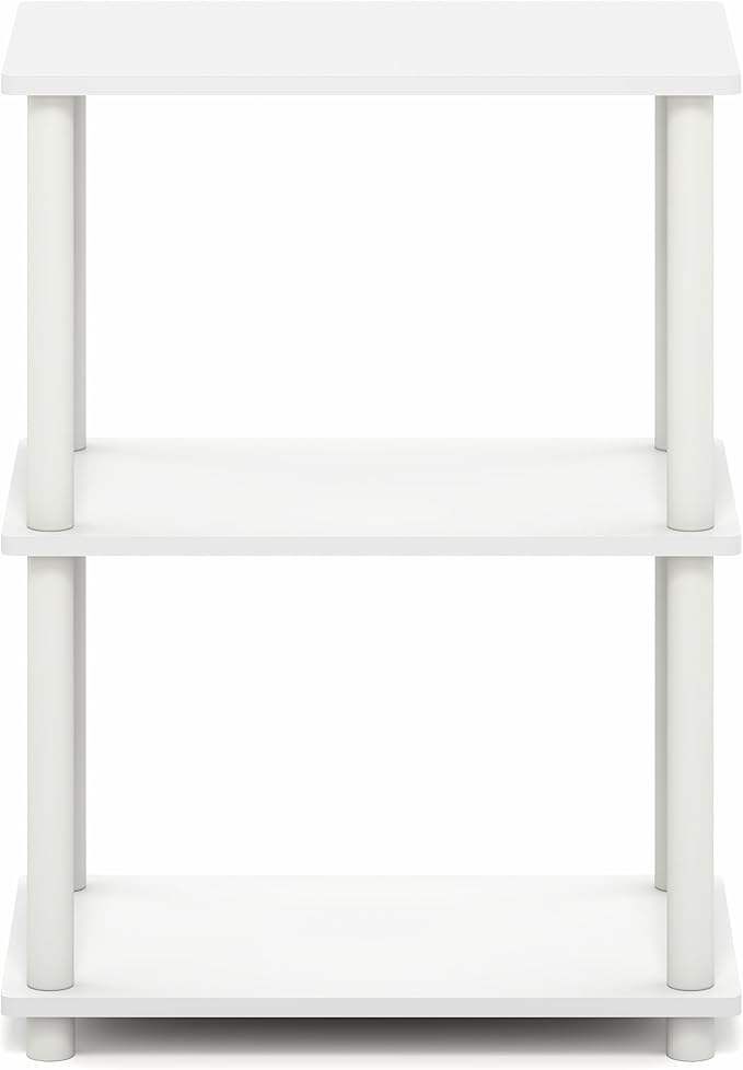 Furinno Turn-N-Tube Storage Shelves, 3-Tier Book Shelf, Corner Shelf, Toolless Open Shelves, for Organization and Storage, Living Room, Garage, Home Office, White