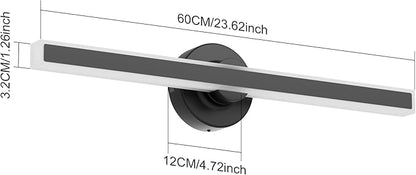 Modern Black Vanity Light, 23.62 inch 5 Colors Wall Sconce Dimmable, LED Bathroom Light Fixtures for Mirror