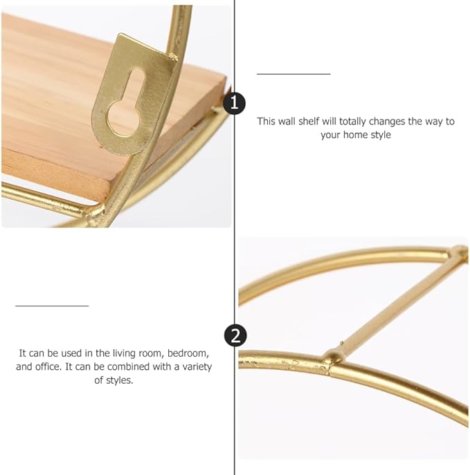 ABOOFAN Round Wall Floating Shelves, 10'' Small Gold Metal Wire Geometric Circle Organizer Wall Shelf, Space-Saving Decorative Display Floating Rack for Living Room, Office