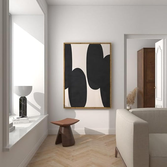 Nationcog Minimalist Black Beige Shapes Art, Mid-Century Contemporary Wall Decor, Large Trendy Modern Home Accent, Handmade Gift Design (Unframed) (9x11)