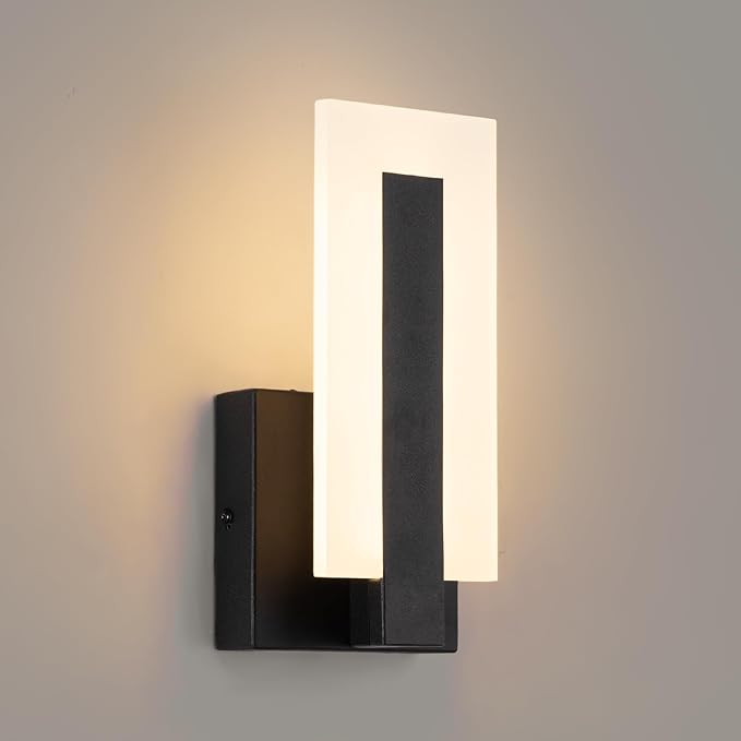 Modern LED Wall Sconces, 3000K Warm White Indoor Black Wall Light, 8W Acrylic Hardwired Wall Mounted Lights for Hallways, Bedrooms, Hallways,Corridor,Home Room Decor