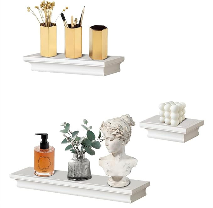 AHDECOR Versatile White Wall Mounted Floating Shelves, Stylish and Practical Home Decor and Storage in Any Room, Set of 3